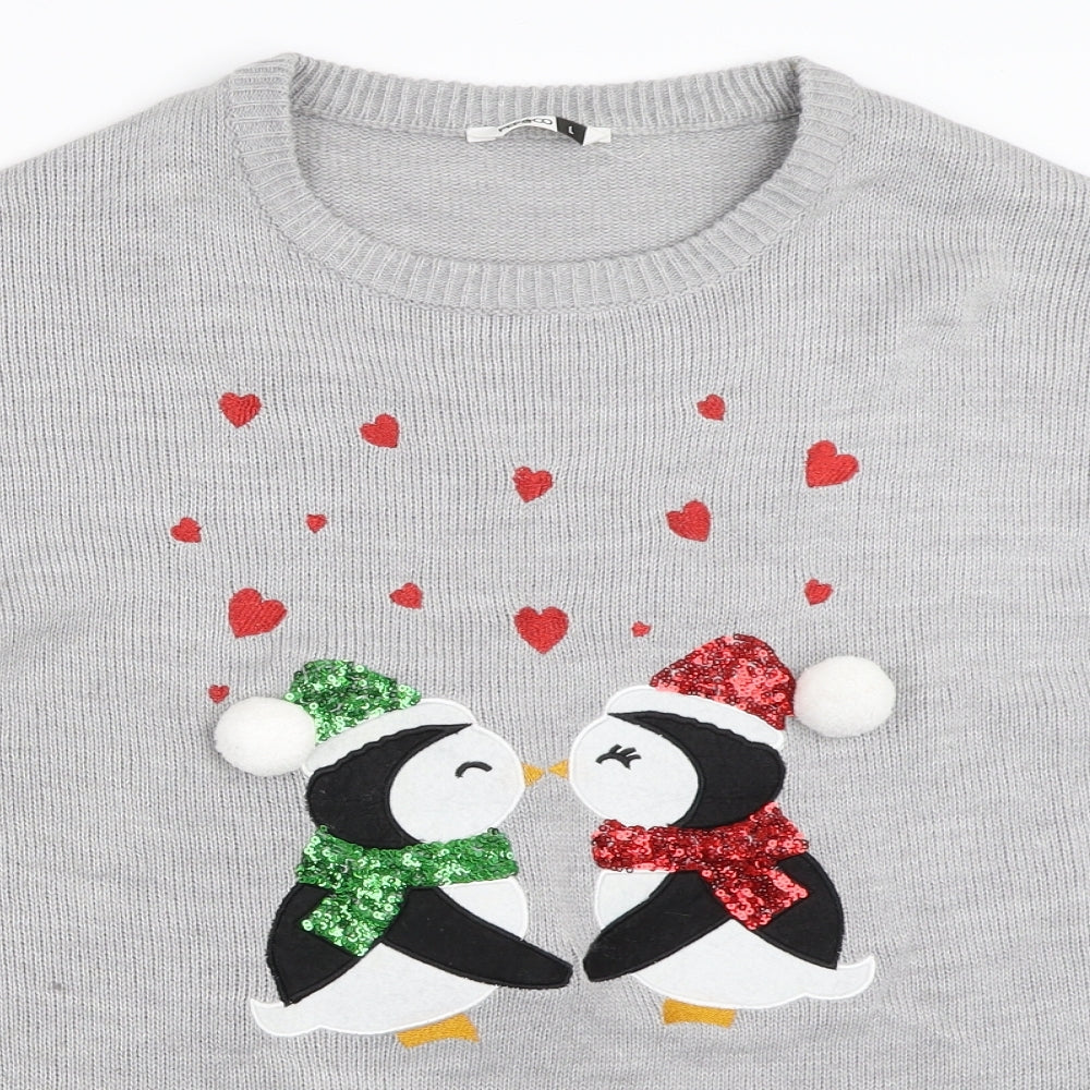 Pep&Co Womens Grey   Pullover Jumper Size 14  - christmas penguin