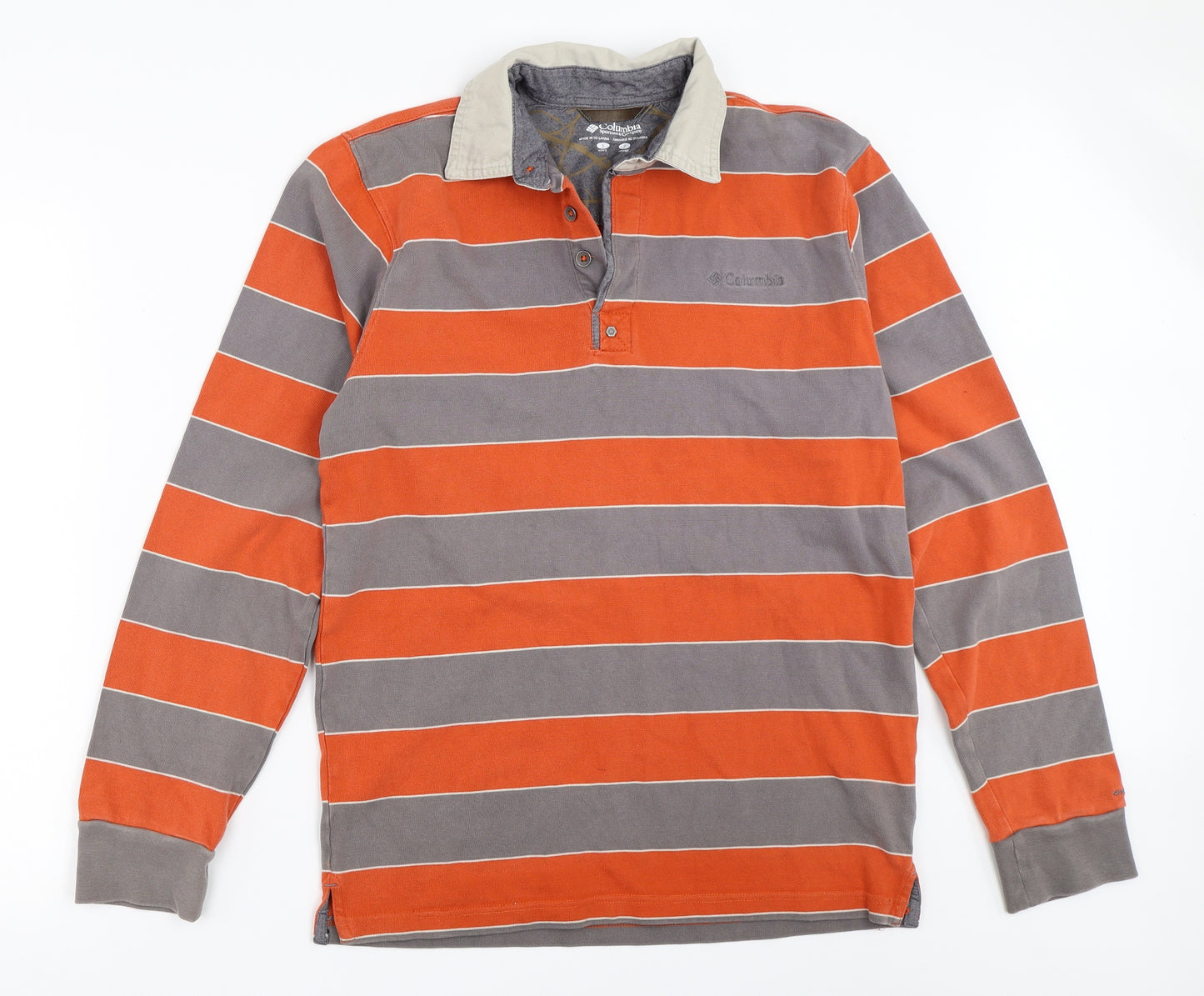 Columbia Mens Orange Striped   Polo Size S