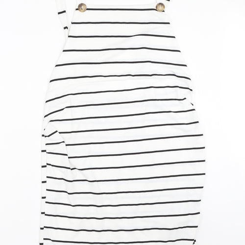 Boohoo Womens White Striped  Pinafore/Dungaree Dress  Size 16