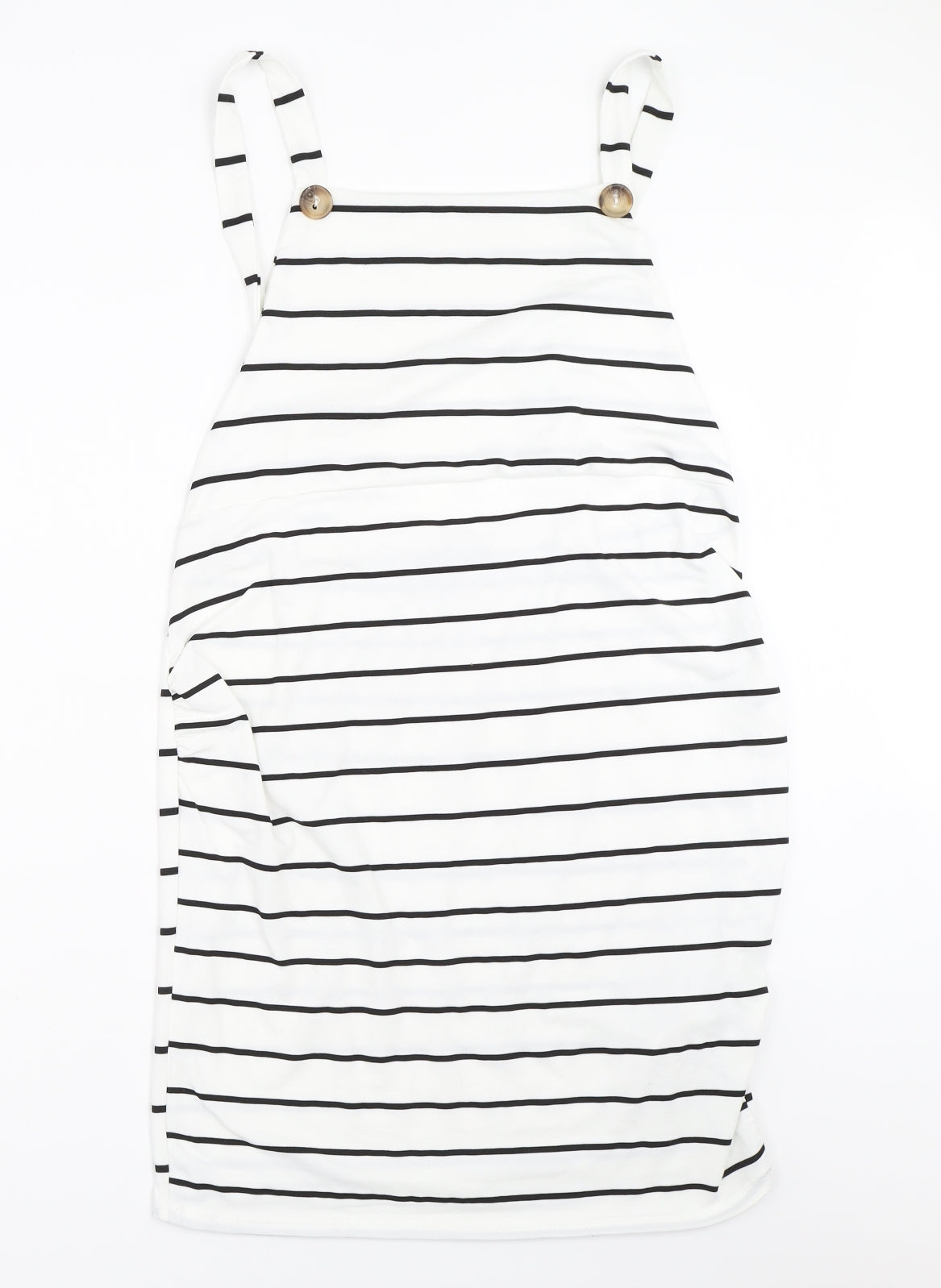 Boohoo Womens White Striped  Pinafore/Dungaree Dress  Size 16
