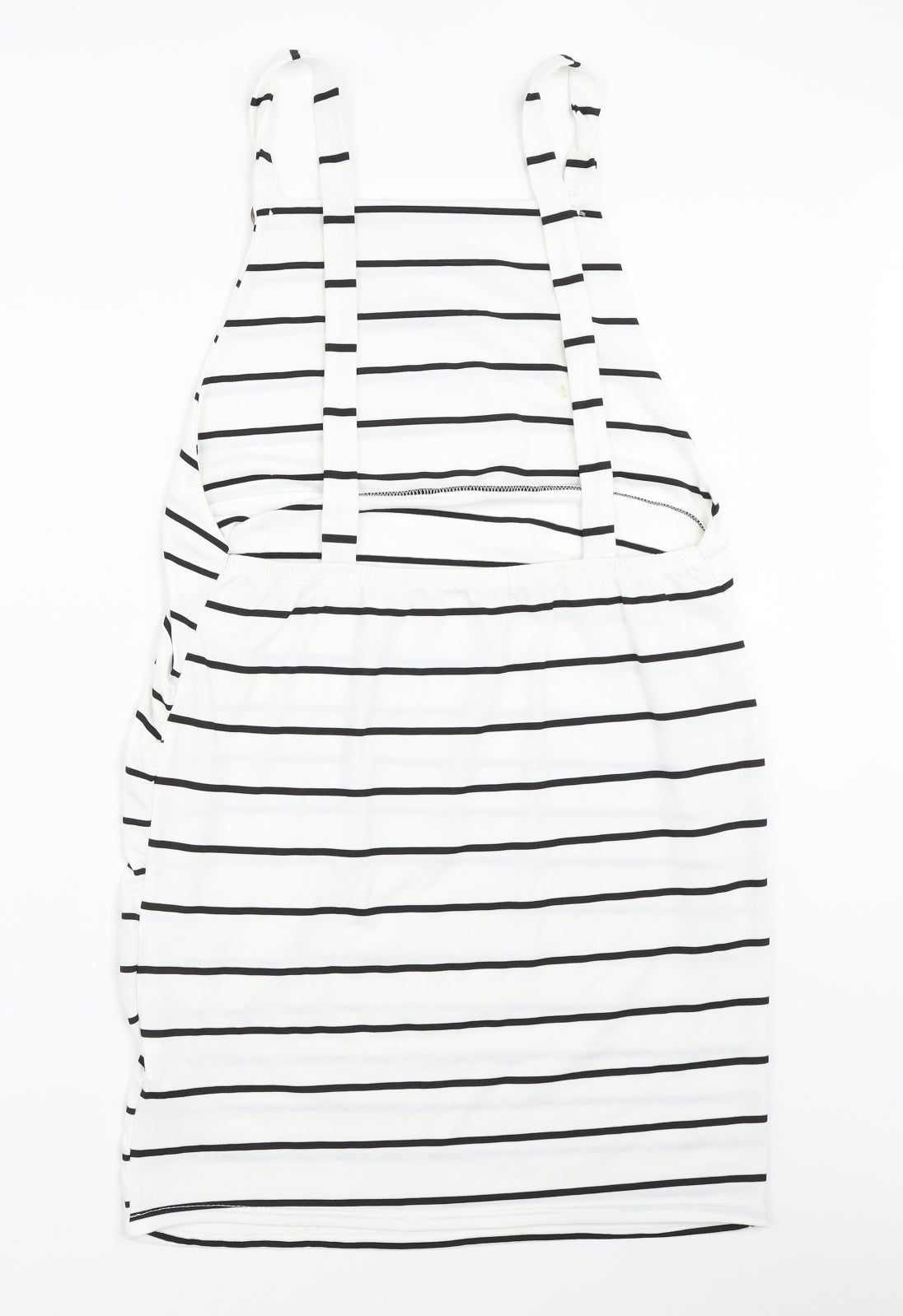 Boohoo Womens White Striped  Pinafore/Dungaree Dress  Size 16