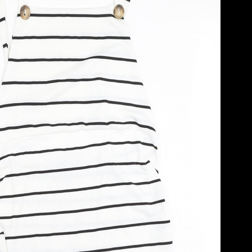 Boohoo Womens White Striped  Pinafore/Dungaree Dress  Size 16