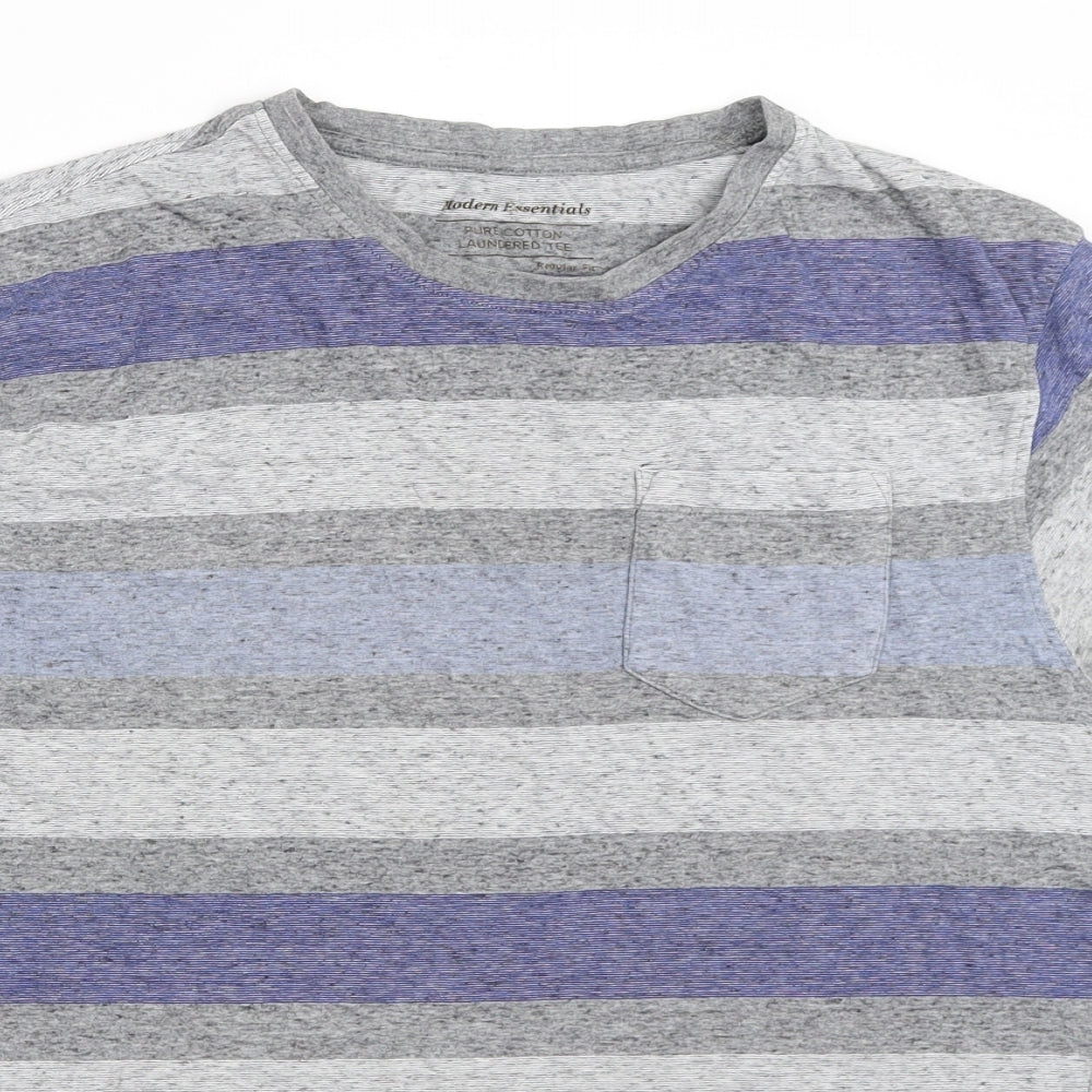 Marks and Spencer Mens Grey Striped   T-Shirt Size M