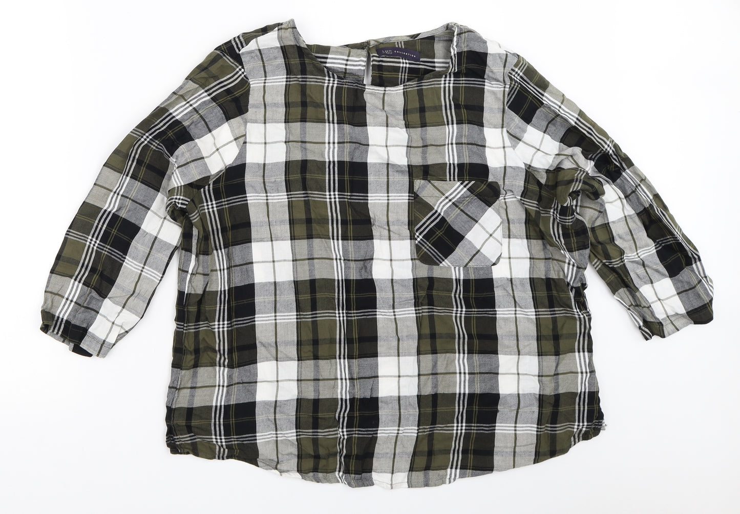 Marks and Spencer Womens Green Check  Basic Blouse Size 18