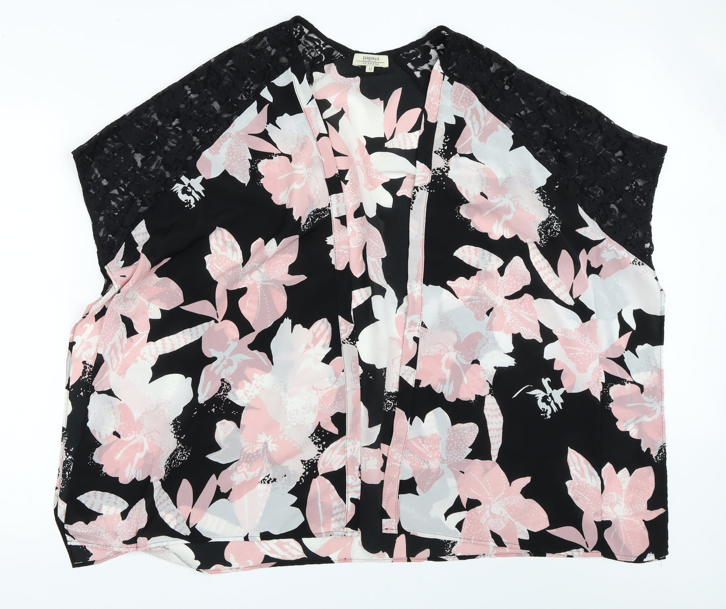Papaya Womens Black Floral  Cardigan Jumper Size 12