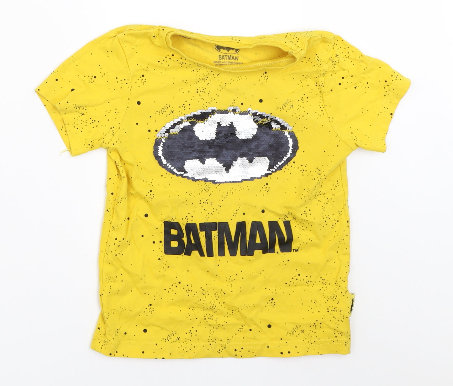 Primark Boys Yellow   Basic T-Shirt Size 4-5 Years  - batman