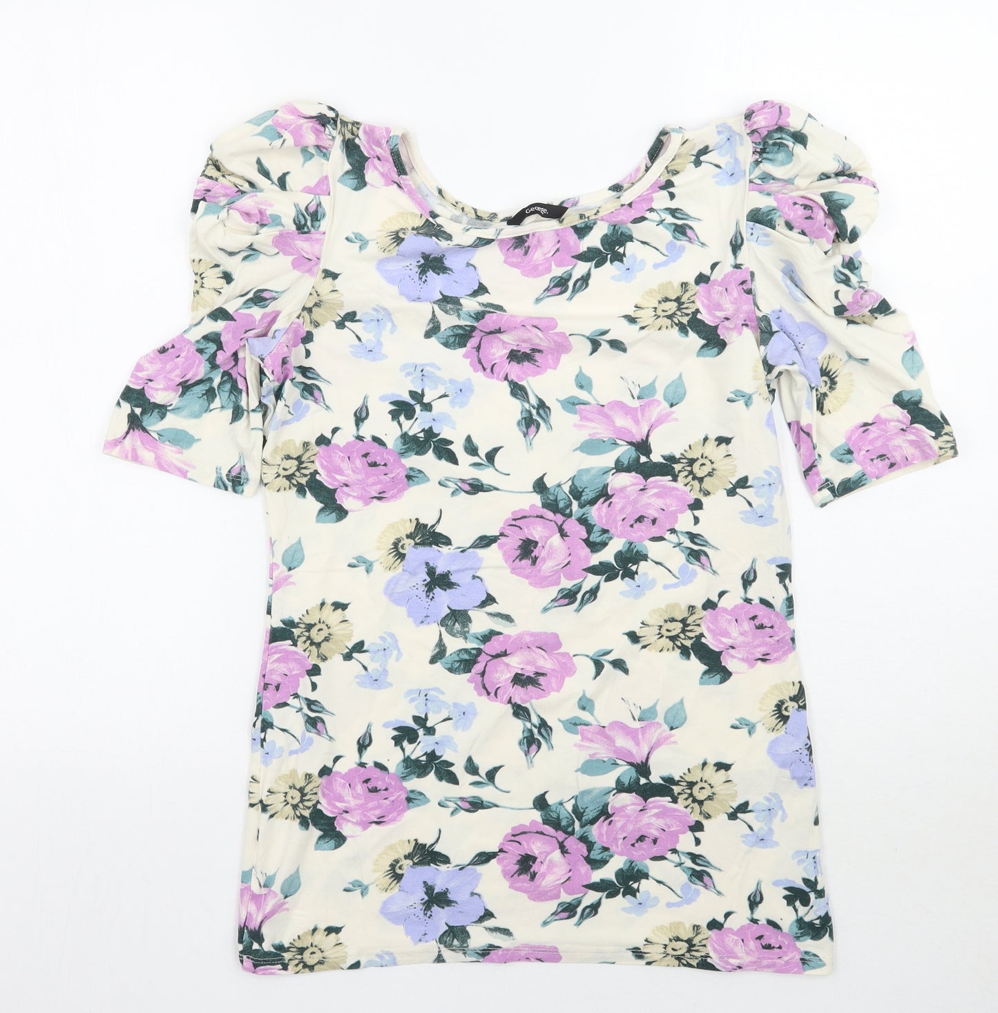 George Womens Ivory Floral  Basic T-Shirt Size 12