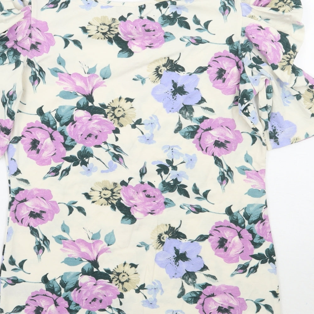 George Womens Ivory Floral  Basic T-Shirt Size 12