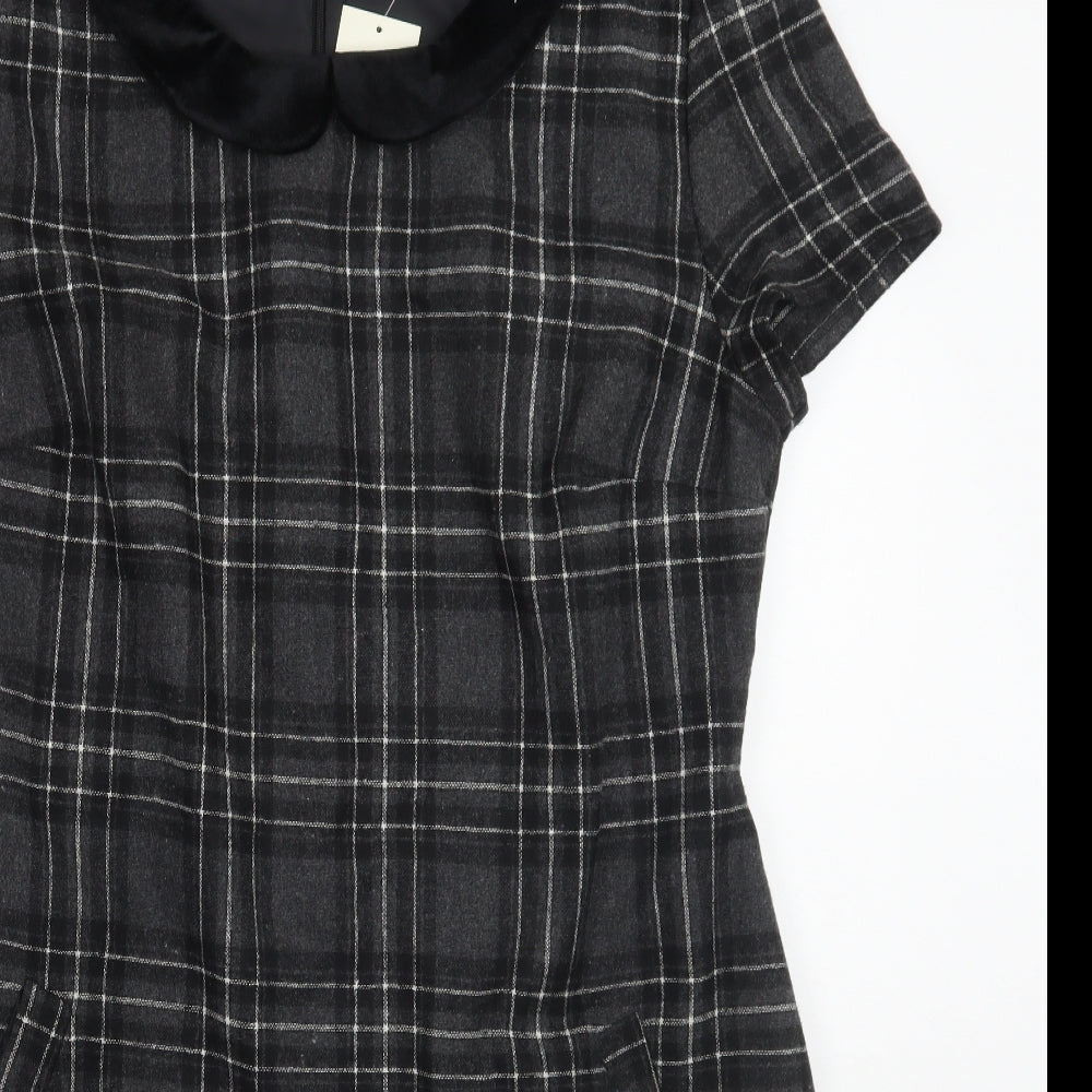 Peacocks Womens Grey Check  A-Line  Size 18