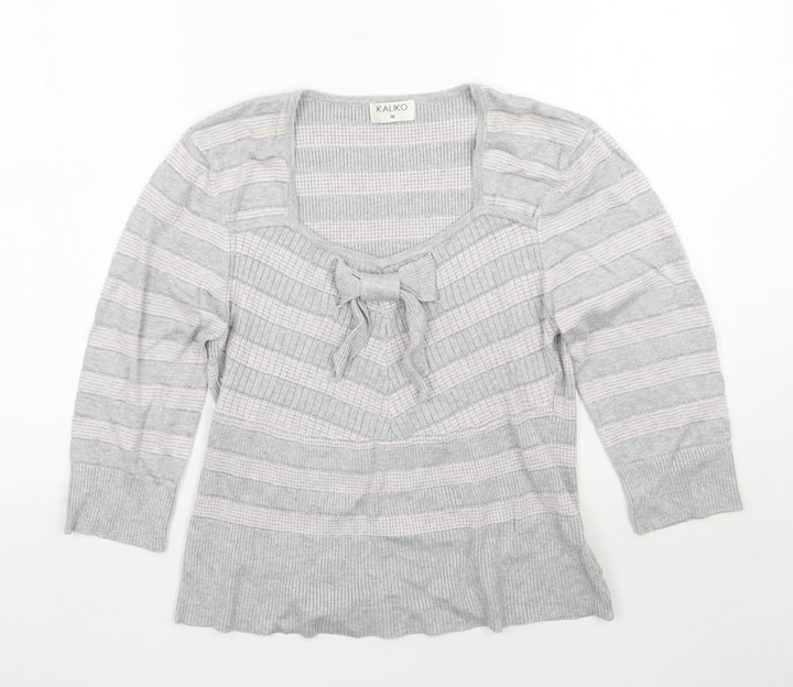 Kaliko Womens Grey Striped Pullover Jumper Size 16