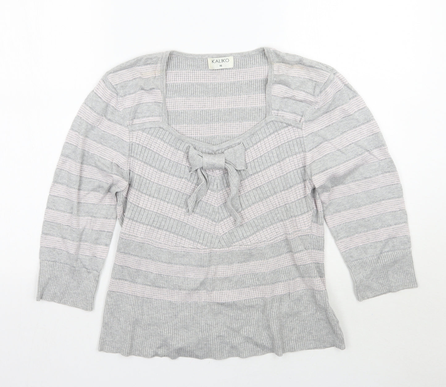 Kaliko Womens Grey Striped  Pullover Jumper Size 16