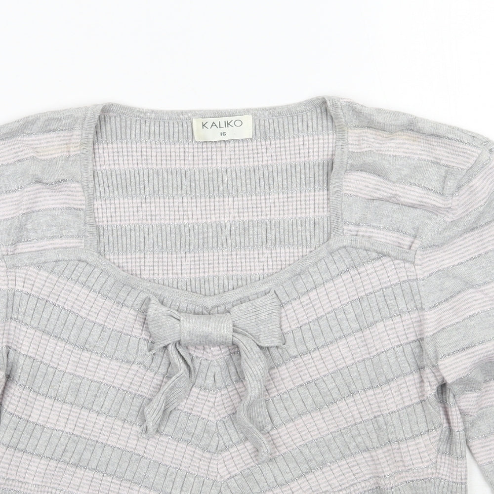 Kaliko Womens Grey Striped  Pullover Jumper Size 16