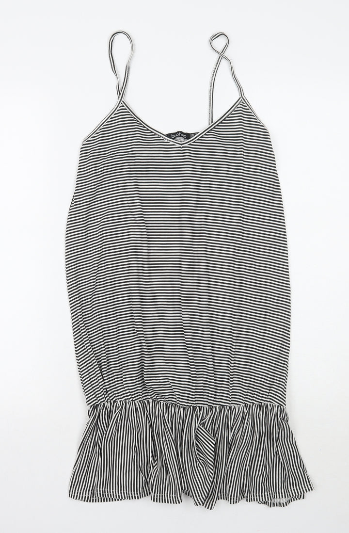Boohoo Womens White Striped A-Line Size 8