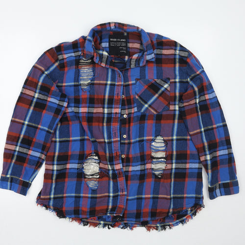 River Island Womens Blue Check  Basic Button-Up Size M