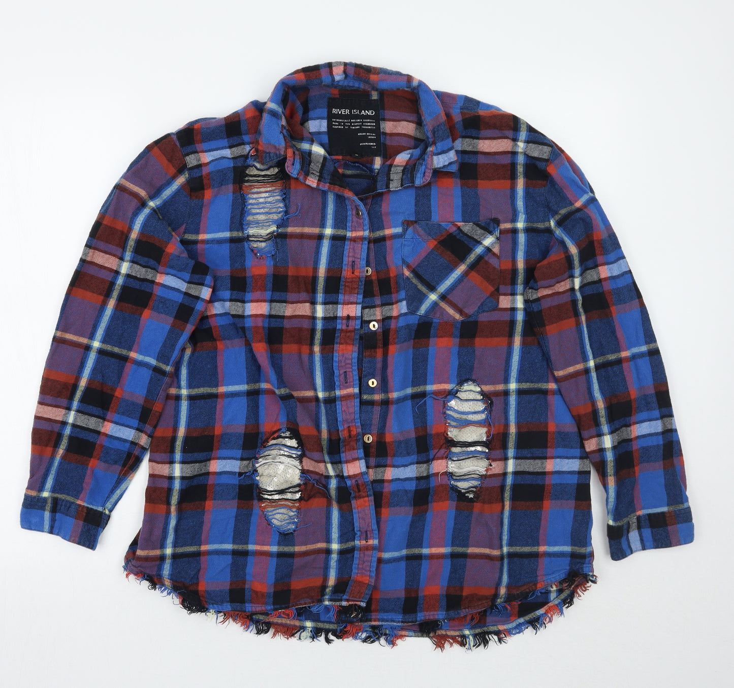 River Island Womens Blue Check  Basic Button-Up Size M