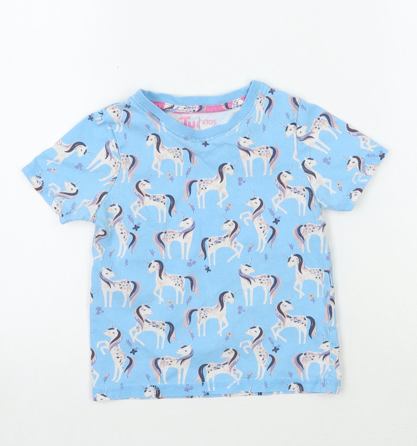 TU Girls Blue Animal Print  Basic T-Shirt Size 3-4 Years