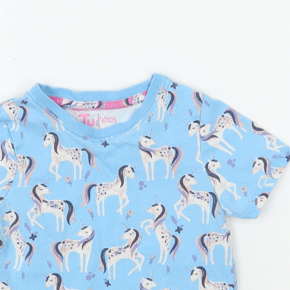 TU Girls Blue Animal Print  Basic T-Shirt Size 3-4 Years