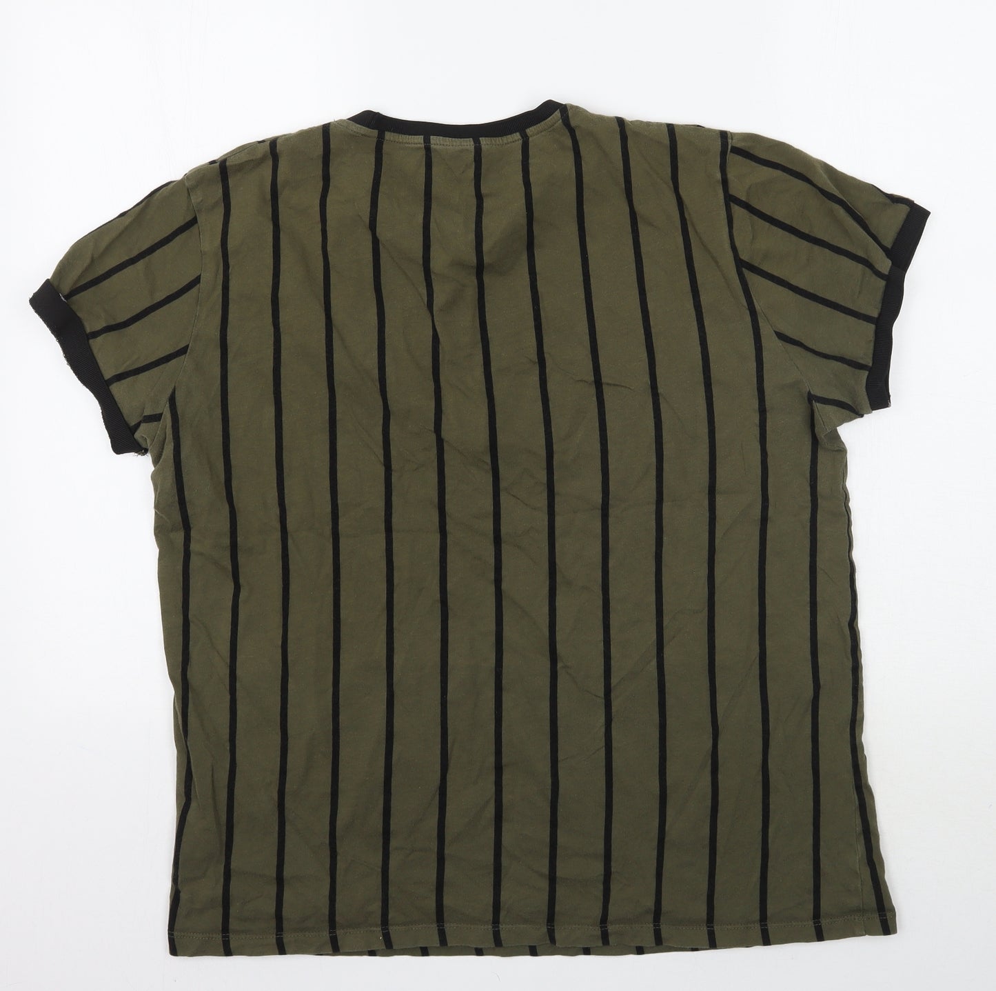 Peacocks Mens Green Striped   T-Shirt Size L