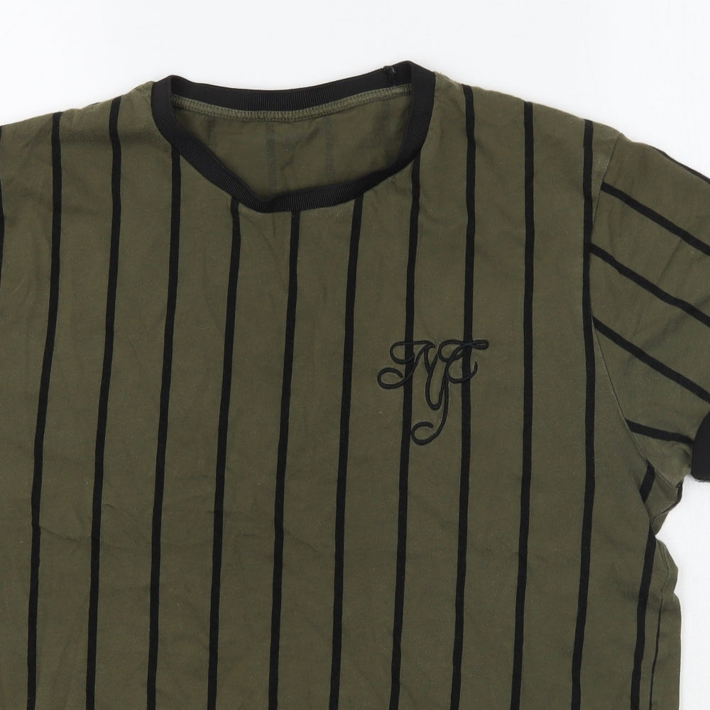 Peacocks Mens Green Striped   T-Shirt Size L