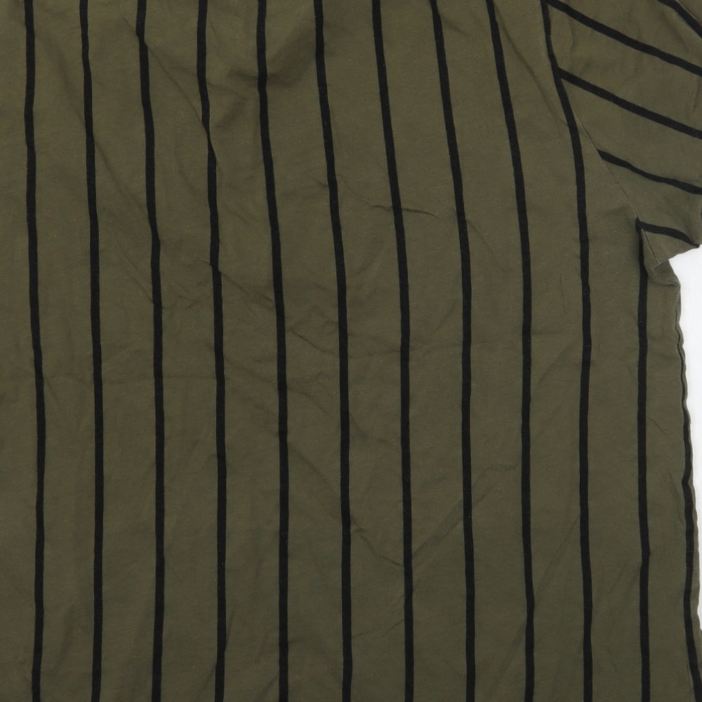 Peacocks Mens Green Striped   T-Shirt Size L