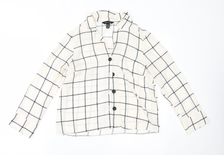 New Look Womens White Plaid Basic Button-Up Size 6