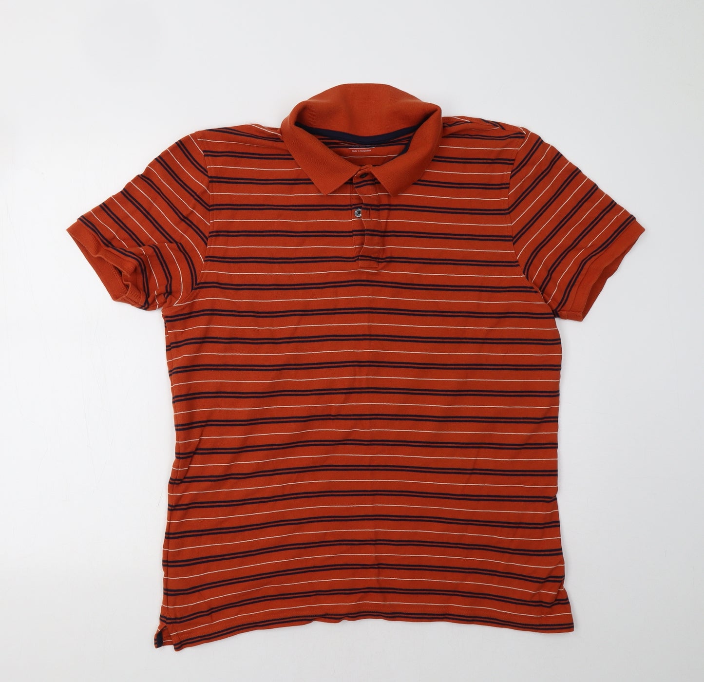 M&S Mens Orange Striped   Polo Size L