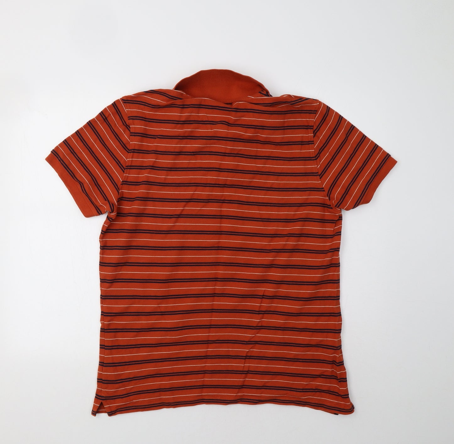 M&S Mens Orange Striped   Polo Size L