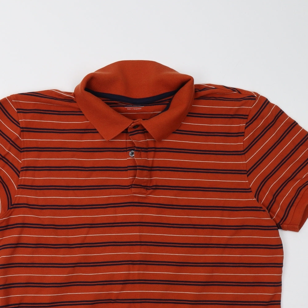 M&S Mens Orange Striped   Polo Size L