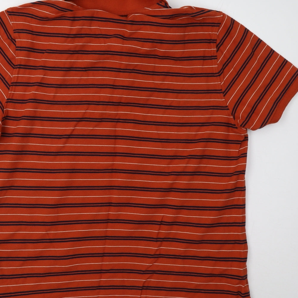 M&S Mens Orange Striped   Polo Size L
