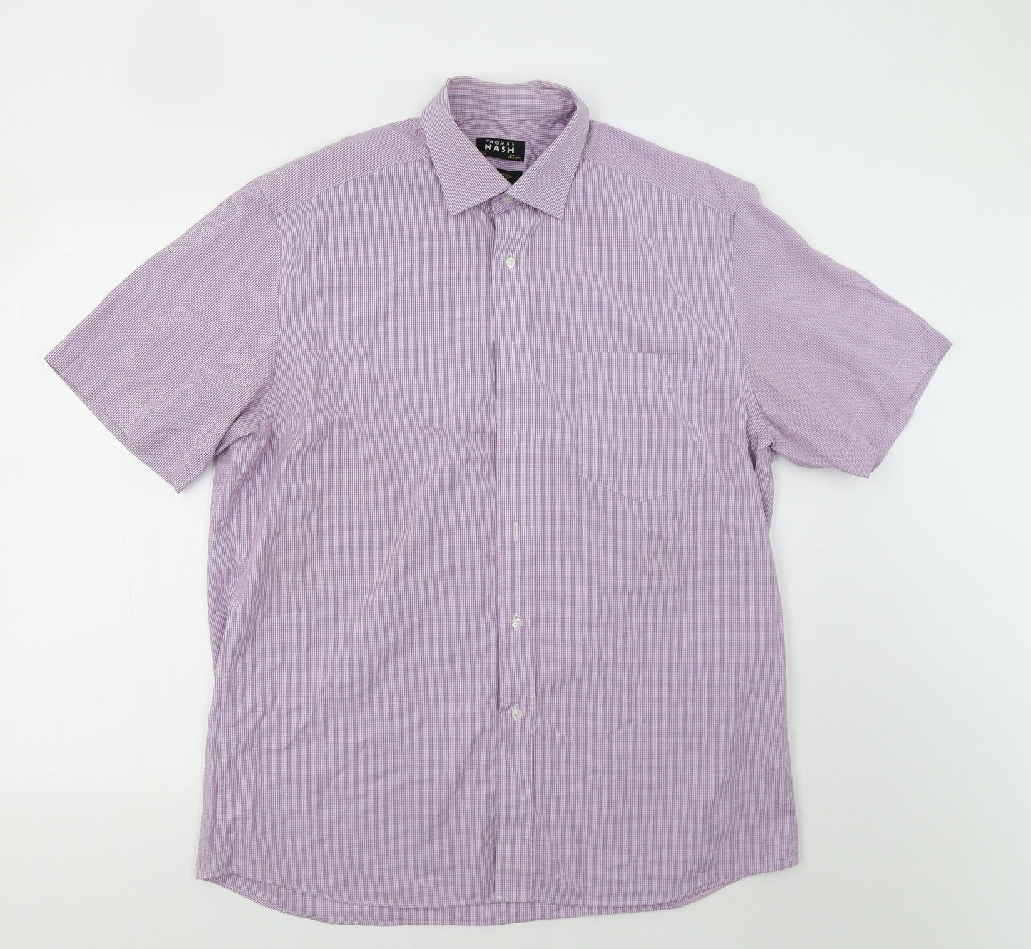 Thomas Nash Mens Purple Check   Dress Shirt Size 16.5