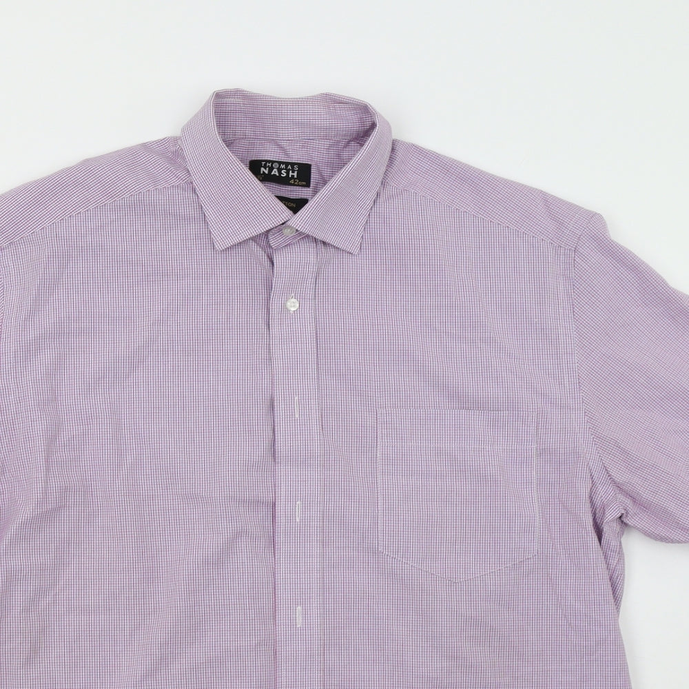 Thomas Nash Mens Purple Check   Dress Shirt Size 16.5