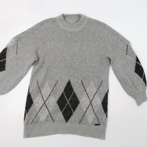 Noisy may Womens Grey Argyle/Diamond  Pullover Jumper Size S