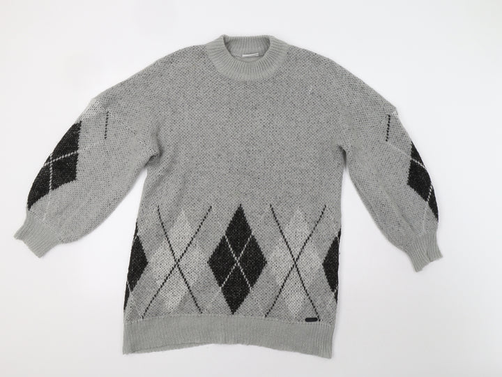 Noisy may Womens Grey Argyle/Diamond Pullover Jumper Size S