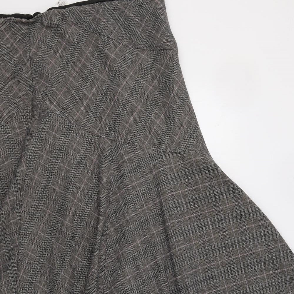 M&S Womens Grey Check  A-Line Skirt Size 16