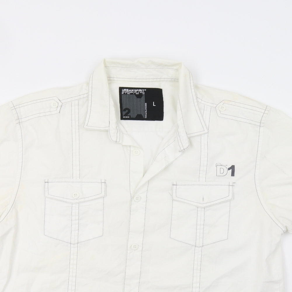 Urban Spirit Mens White    Button-Up Size L