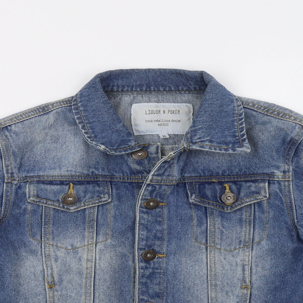 Liquor & Poker Womens Blue  Denim Jacket Coatigan Size 10