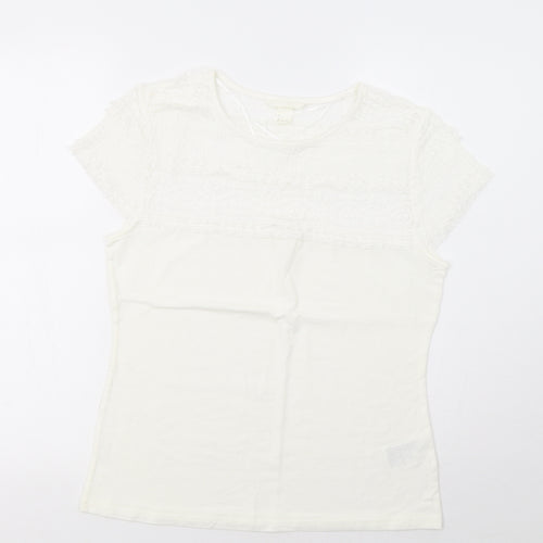 H&M Womens Ivory   Basic T-Shirt Size L  - Lace Detail