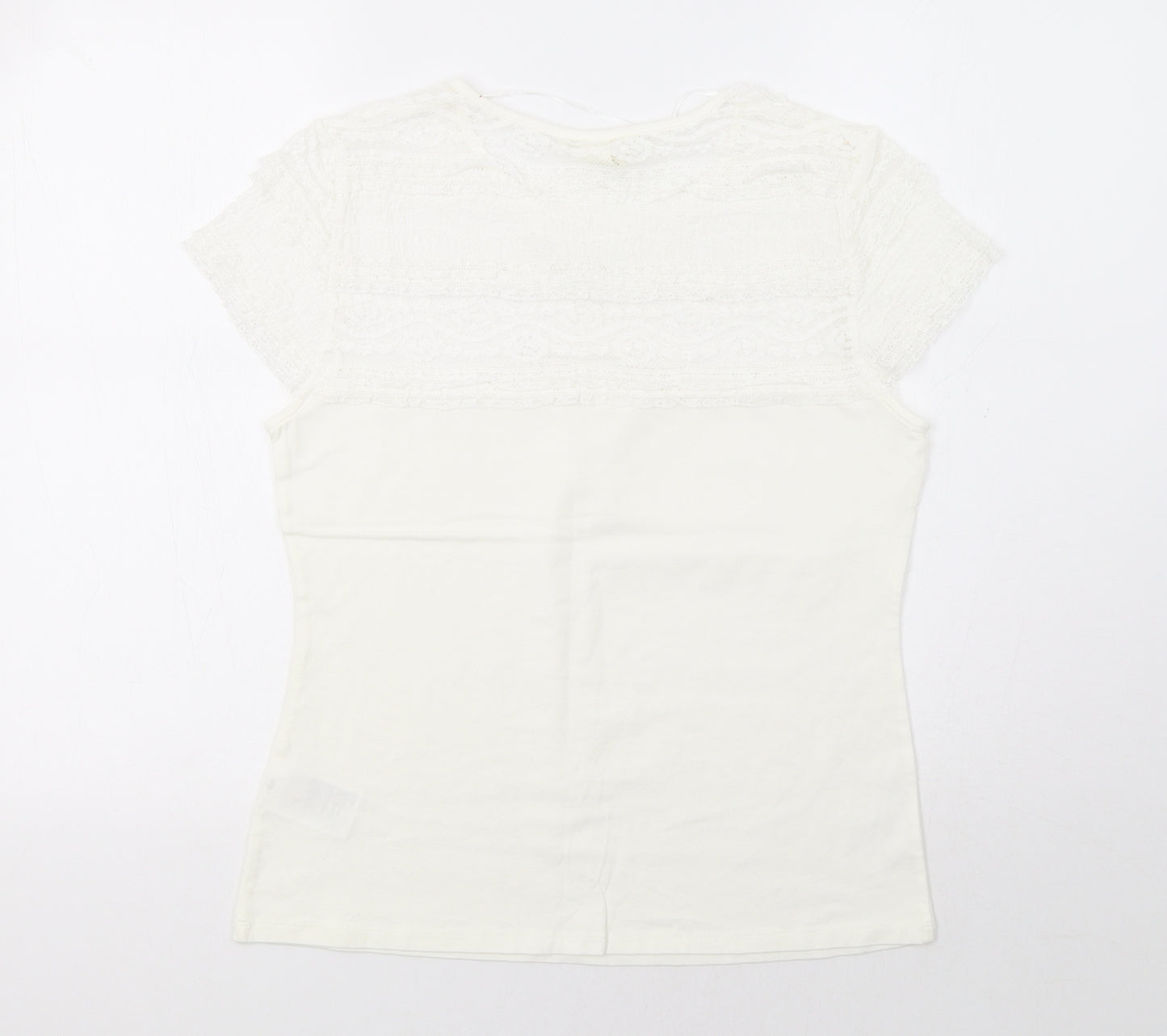 H&M Womens Ivory   Basic T-Shirt Size L  - Lace Detail