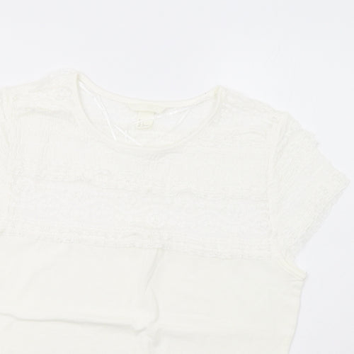 H&M Womens Ivory   Basic T-Shirt Size L  - Lace Detail