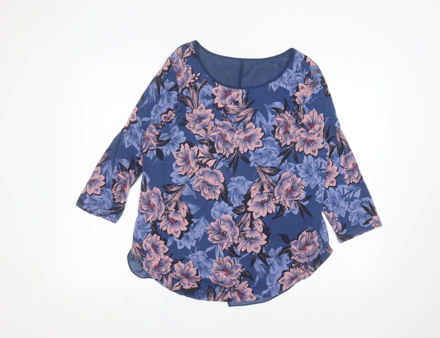 Marks and Spencer Womens Blue Floral  Basic T-Shirt Size 16