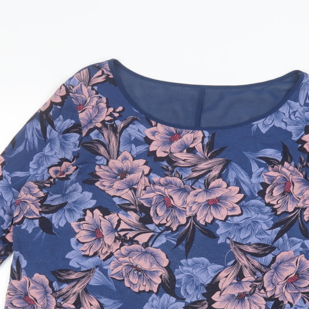 Marks and Spencer Womens Blue Floral  Basic T-Shirt Size 16
