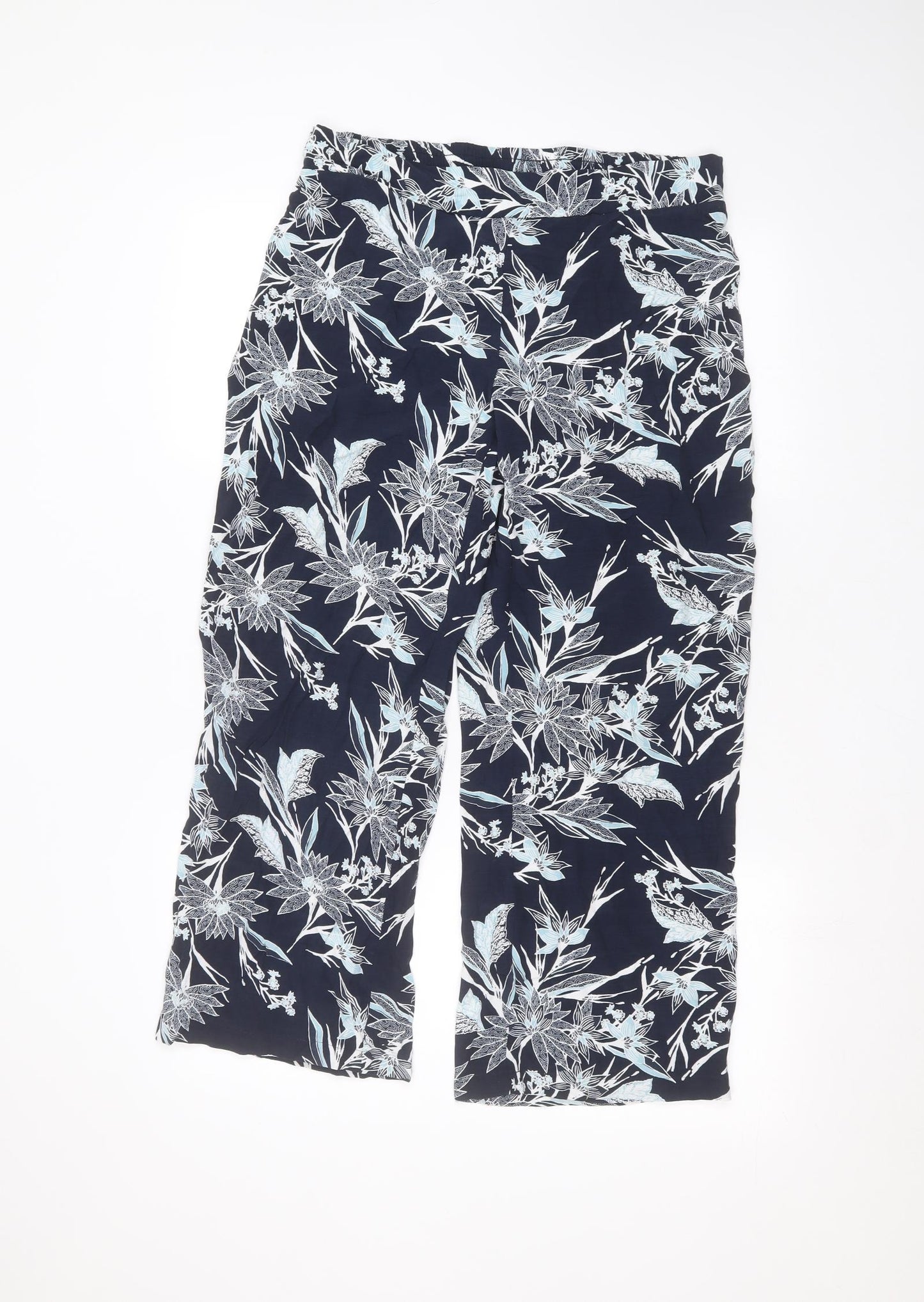 Marks and Spencer Womens Blue Floral  Trousers  Size 14 L25 in