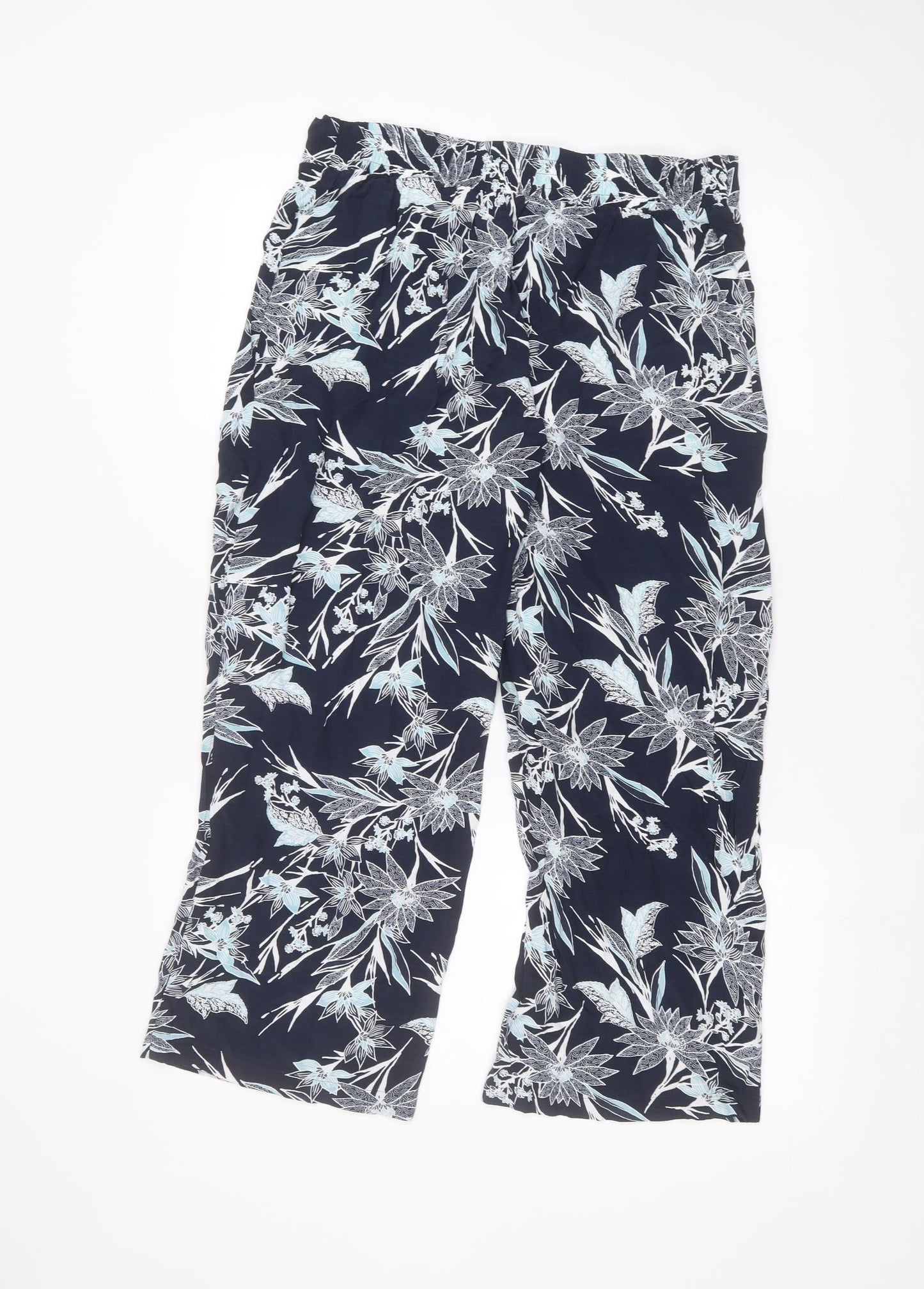 Marks and Spencer Womens Blue Floral  Trousers  Size 14 L25 in