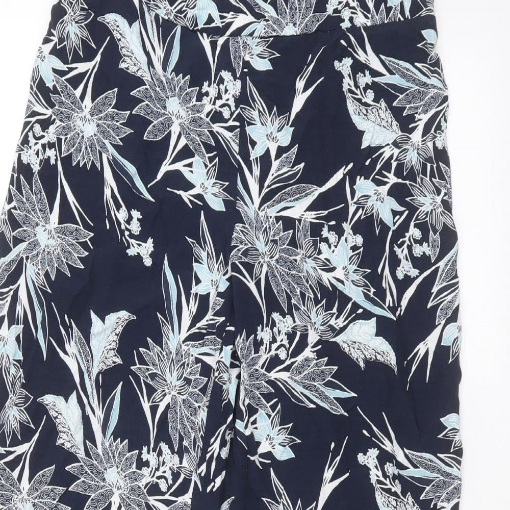 Marks and Spencer Womens Blue Floral  Trousers  Size 14 L25 in