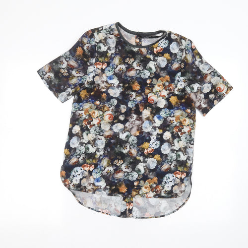 Zara Womens Black Floral  Basic Button-Up Size XS
