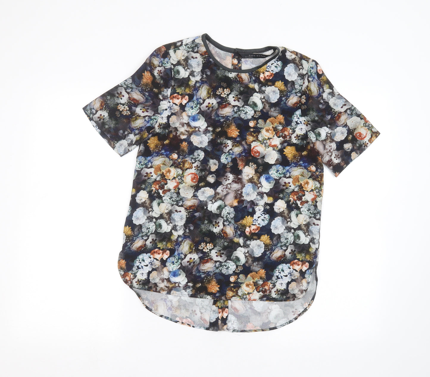 Zara Womens Black Floral  Basic Button-Up Size XS