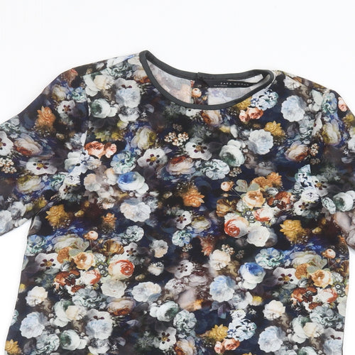 Zara Womens Black Floral  Basic Button-Up Size XS