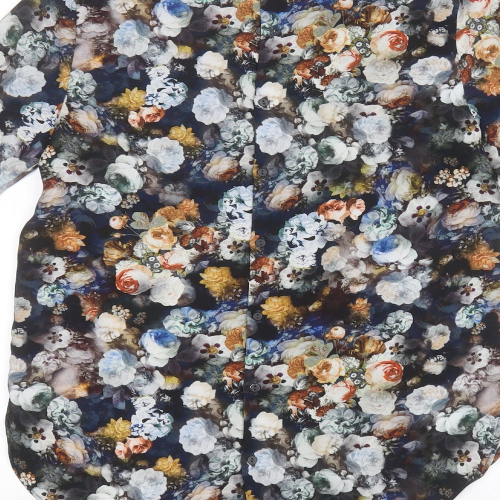 Zara Womens Black Floral  Basic Button-Up Size XS