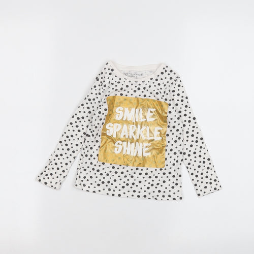 Primark Girls White Polka Dot  Basic T-Shirt Size 2-3 Years