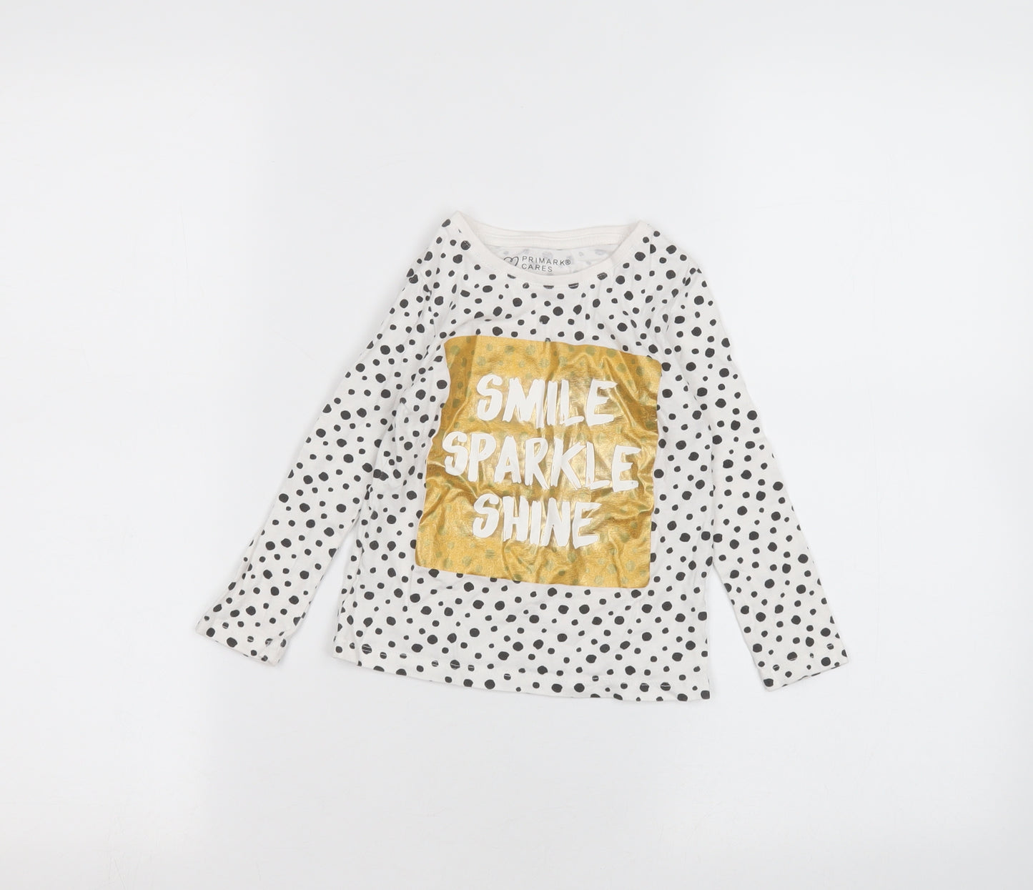 Primark Girls White Polka Dot  Basic T-Shirt Size 2-3 Years